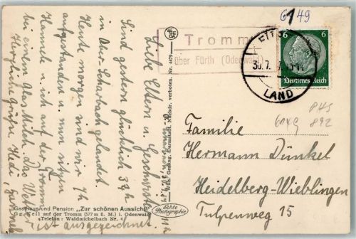Tromm Landpoststempel über Fürth Odenwald