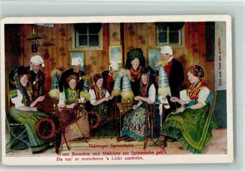 Serie Thüringer Volkstrachten - Spinnstube AK