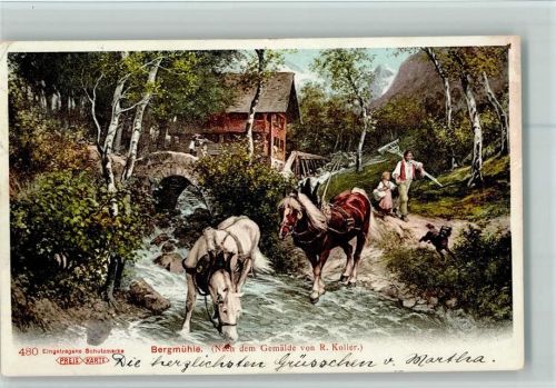 nr. 480 Preis Karte - Bergmühle , Pferde trinken am Bach Koller, R. 1905