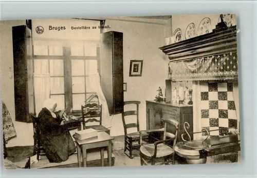 Bruges 1915 Dentelliere au travail - Bauernstube Interieur , gute Erhaltung