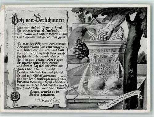 1942 Götz von Berlichingen - Denkmal im Jagsttal - Urkunde AK