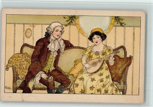 Mittelalter - Lautenspielerin - Poesie AK Verlag Dondorf 467 AK Hardy, F. Lithographie / Künstlerkarte