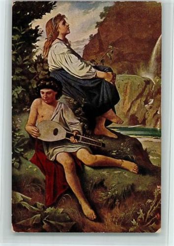 Gemälde von Feuerbach - Ricordo da Tivoli - Lautenspieler AK