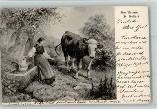 1906 Bäuerin am Brunnen , Kuh AK gute Erhaltung