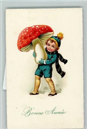 Kind trägt einen großen Pilz Bonne Annee Verlag Amag 2251 Pilz 1920