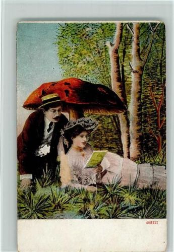 Buch lesen Liebespaar AK Pilz 1910 Gebrauchsspuren