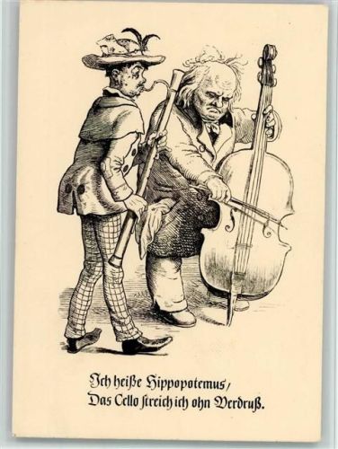 Zum 150. Geburtstag von Ludwig Richter - Karikatur - Cello, - Musikinstrumente AK