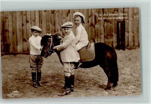 Die drei ältesten Söhne mit einem Pony Liersch Nr. 7186