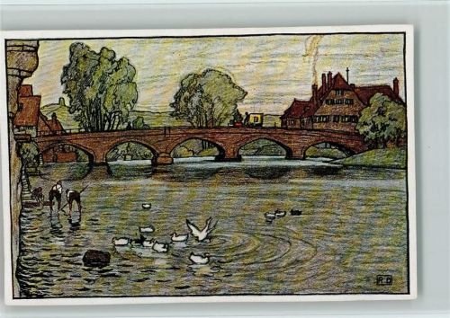 Besigheim Die Enzbrücke Künstlerkarte sign. R. Duschek