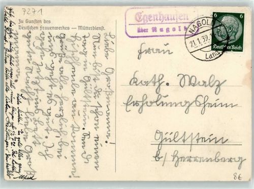 Nagold Landpoststempel Egenhausen Baby Photo Lilo Hansing Zu Gunsten des Deutschen Frauenwerkes Mütterdienst