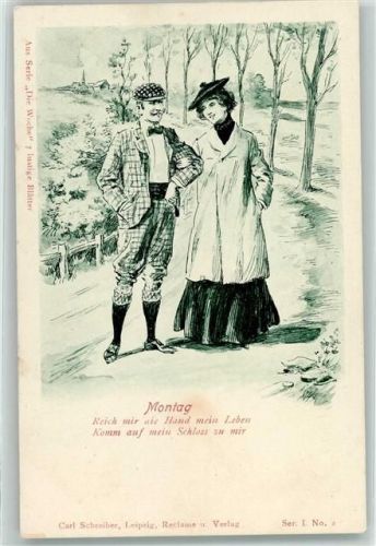 1899 Verlag Carl Schreiber /Leipzig Serie 1 Nr. 2 Die Woche Montag Liebespaar Poesie / Liebe