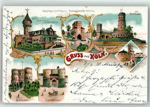 Köln Neustadt-Süd 102 1898 Lithographie Cafe Ulrepforte Severintor Alte Bottmühle Hahnentor Eigelsteintor Bayenturm