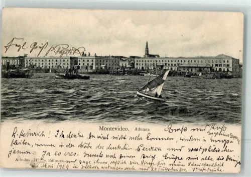 Montevideo 1904 Aduana Dampfer Segelboot