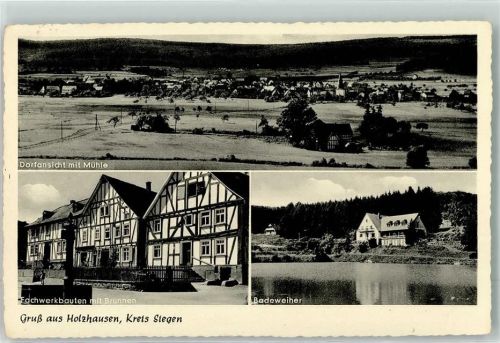 Holzhausen Mühle Fachwerkbauten mit Brunnen Badeweiher