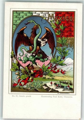 Wappen Lithographie Kustverlag Paul Kohl Chemnitz Nr. 67 Trachten Mexiko Gebrauchsspuren