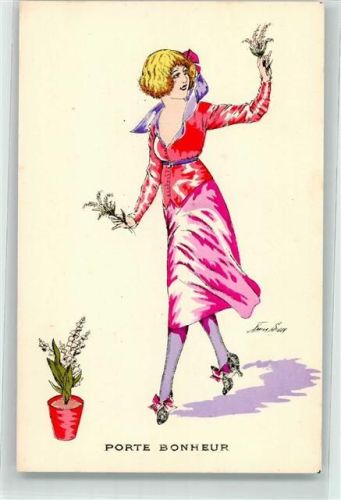 Porte Bonheur Frau mit Blumen Mode Muguet de Mai Serie 71 Verlag A. Noyer