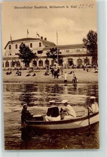 Möltenort 1907 Strandhotel Seeblick und Ruderboot mit Matrosen