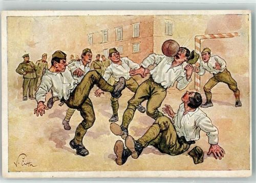 Militär Karikatur sign. V. Cutta Fußball Künstlerkarte