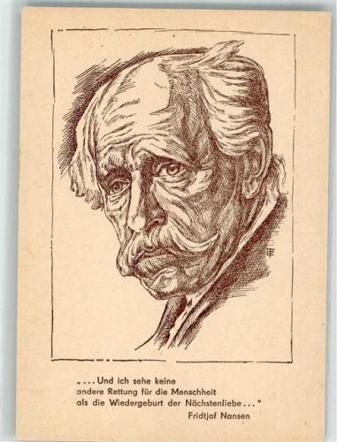 Frodtjof Nansen Federzeichnung von Eberhard Tacke Expedition Künstlerkarte