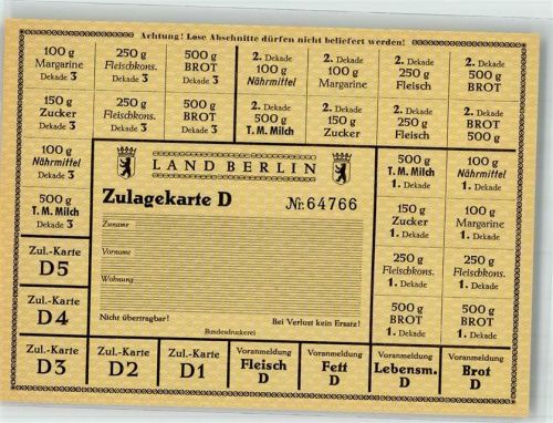 Lebensmittelkarte Zulagekarte D Land Berlin