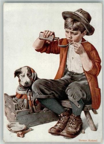 1932 sign. Rockwell, Norman Junge versorgt kranken Hund Berliner Tierschutz-Verein