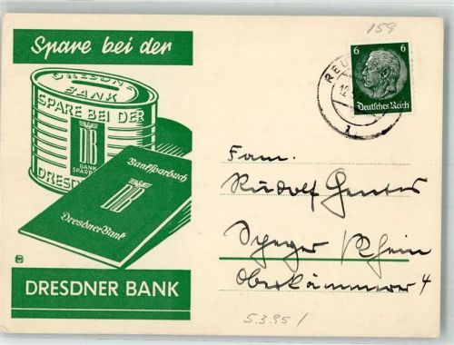 1937 Werbung Spare bei der Dresdner Bank