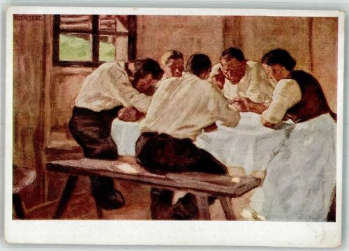 sign. Egger-Lienz Die Mahlzeit Verlag Ludwig Möller Nr. 43