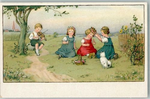 Meissner u. Buch Serie 2448 Kinder Geige Blumenkranz
