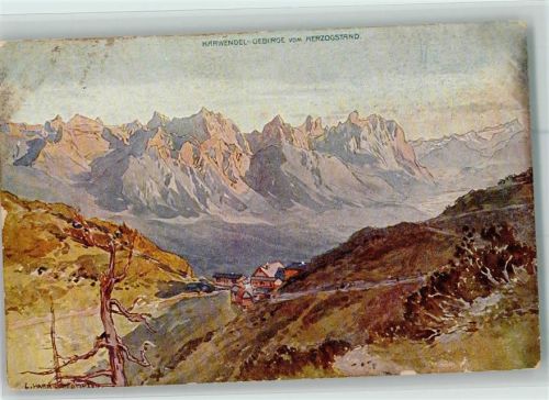 Karwendelgebirge - Berghütte Herzogstand-Haus mit Hüttenstempel AK Flecken