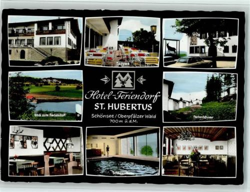 Schönsee Hotel Feriendorf St. Hubertus Innenaufnahmen Terrassse Schwimmbad Mehrfachaufnahme