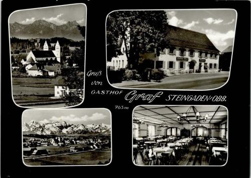 86989 W8924 Steingaden , Oberbay - Gasthof Graf Innenaufnahme Gastraum Ortsansicht Gesamtansicht 4-Bildaufnahme