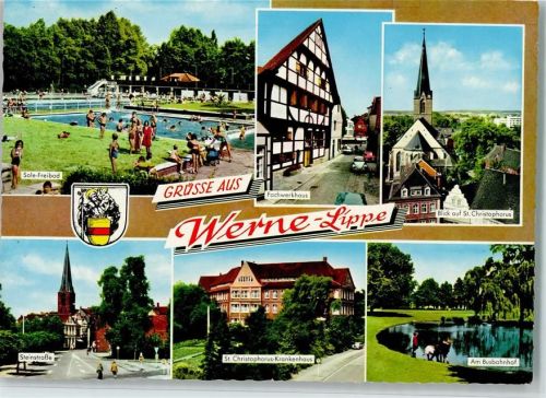 Werne Sole-Freibad Fachwerkhaus Blick auf St. Christophorus Steinstraße St. Christophorus-Krankenhaus Am Busbahnhof Mehrfachaufnahme