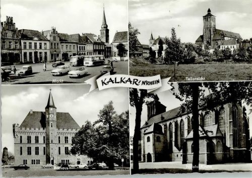Kalkar Markt Busse Teilansicht Kirche Rathaus Nicola-Kirche 4-Bildaufnahme
