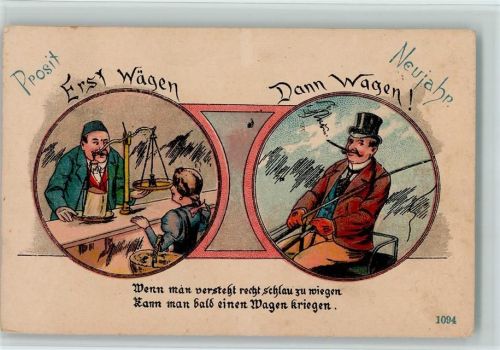 1094 Neujahr - Spruch - schlau zu wiegen, Waage AK
