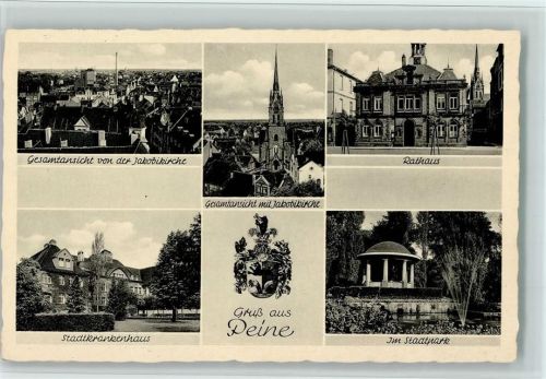 Peine Gesamtansicht von der Jakobikirche Gesamtansicht mit der Jakobikirche Rathaus Stadtkrankenhaus Im Stadtpark