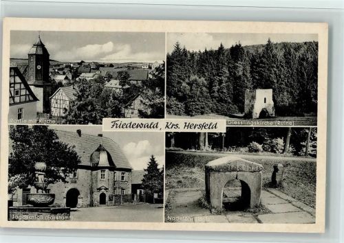 Friedewald Partie mit Kirche Giesslingskirche Ruine Jagdschloß Forstamt Nadelöhr 4-Bildaufnahme