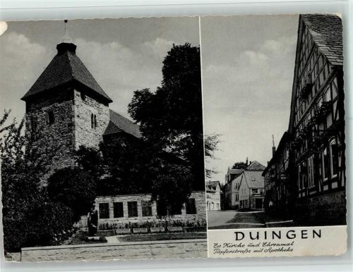 31089 W3225 Duingen - Evangel. Kirche und Ehrenmal Töpferstraße mit Apotheke 2-Bildaufnahme