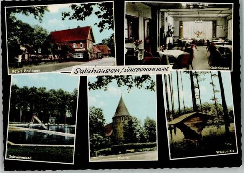 Salzhausen Rüters Gasthaus Innenaufnahme Klubzimmer Schwimmbad Rutsche Kirche Waldpartie Mehrfachaufnahme