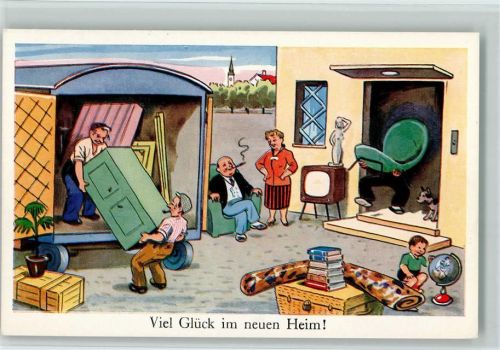 Umzugswagen - Fernsehapparat , Möbelpacker AK