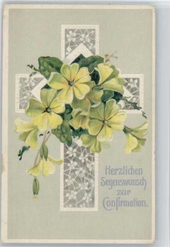 1916 Christliches - Kreuz mit Blumen