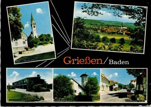 Grießen Peter und Paul Kirche Blick von Brand Volksschule Lukas-Kirche Schafffhauser Straße Mehrfachaufnahme