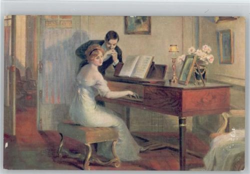 Salon de Paris 554 sign Gelhan "Vorspiel" - Liebespaar, Frau am Klavier - Handkuss