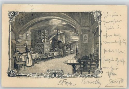 München Rathskeller - Kellnerin - Innenansicht - ca 1903 AK