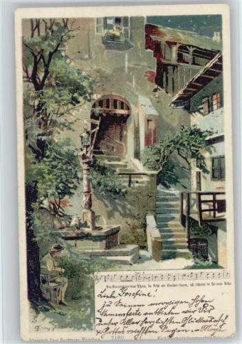 1915 Liederkarte - Nr. 7160 - Mann sitzt am Brunnen