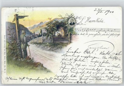 Wanderbursche - Rosegger - Liederkarte 1900 AK