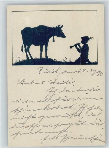 Scherenschnitt Serie E II. Nr. 37 - Kuh und Kind - Tierschutzverein AK