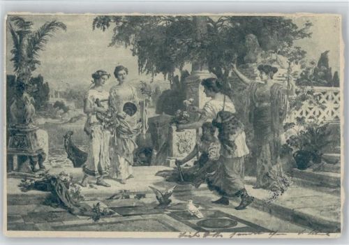 1901 Auf dem Platz Tauben füttern, Harfe