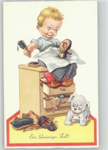 Ein schwieriger Fall - Kind will Schuhe putzen - Verlag Amag Nr. 0443 - AK Schuster