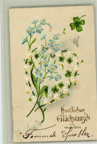Vergissmeinnicht und Maiglöckchen als Herz litho , Neujahr 1903 AK