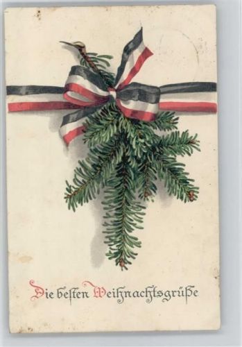 1915 Weihnachten - Schleife schwarz weiss rot und Tannenzweig